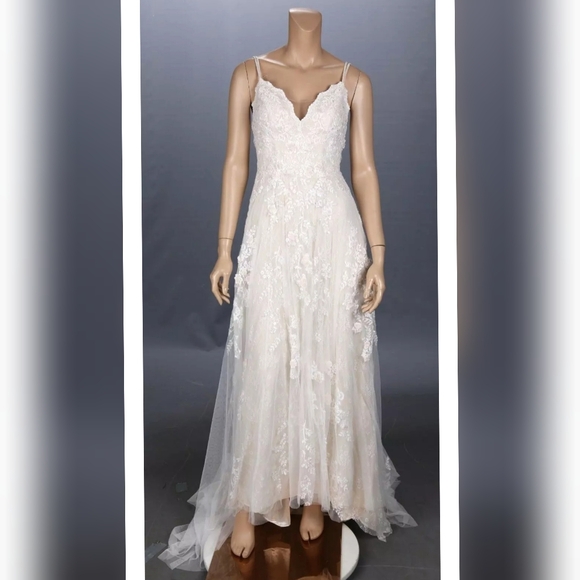 Melissa Sweet | Dresses | Melissa Sweet Ivory Embroidered Double Strap  Floral Lace Wedding Dress Sz 2 | Poshmark